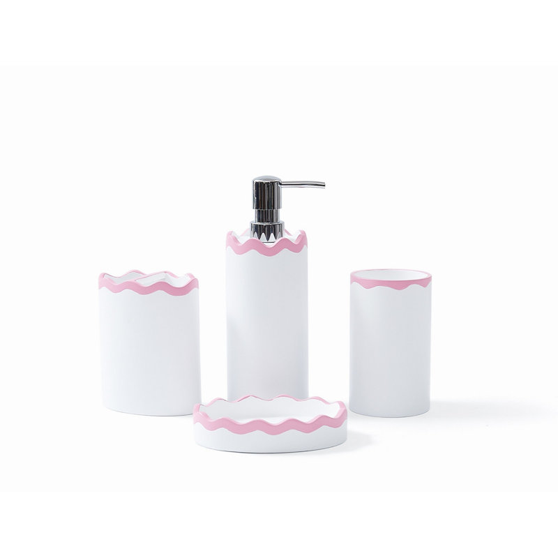 SCOUT Ric Rac Bath Accessory Set, White/Pink
