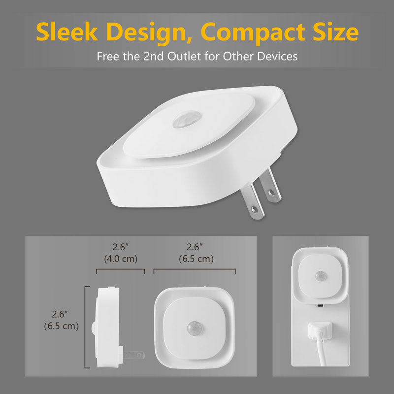 2-Pack Plug-In Dimmable Night Lights With Motion Sensor And Dusk To Dawn Sensor, 3 Sensor Modes, Cool White