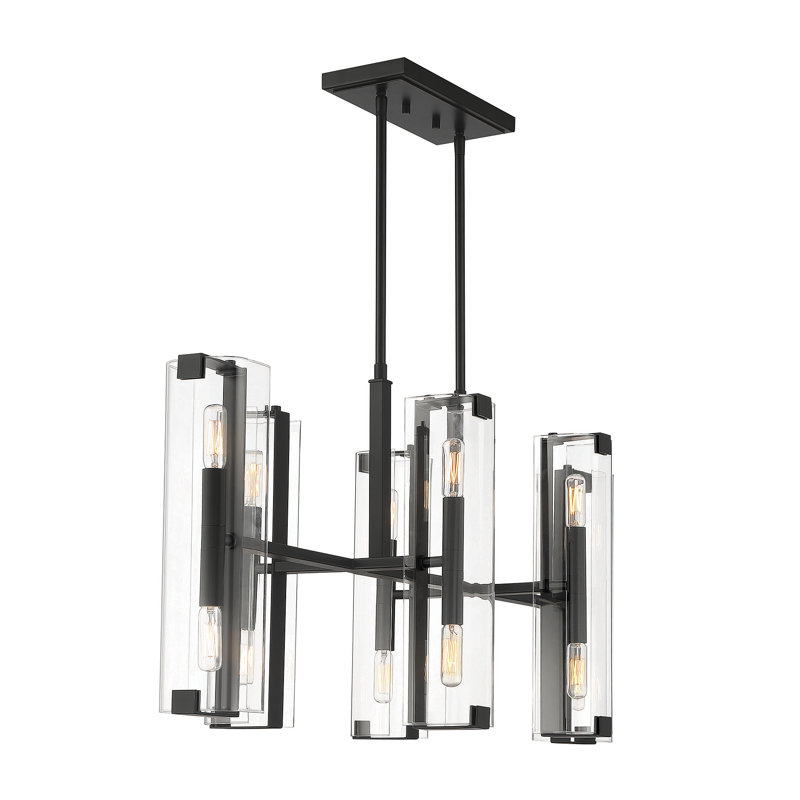 Luminaire suspendu linéaire pour îlot de cuisine à 12 lumières Winfield, Noir mat