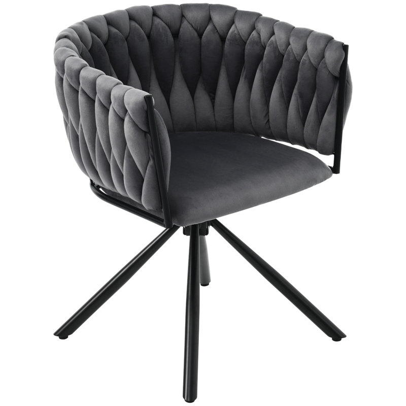 31cm H Tufted Velvet Upholstered Metal Armchair, Grey, 1
