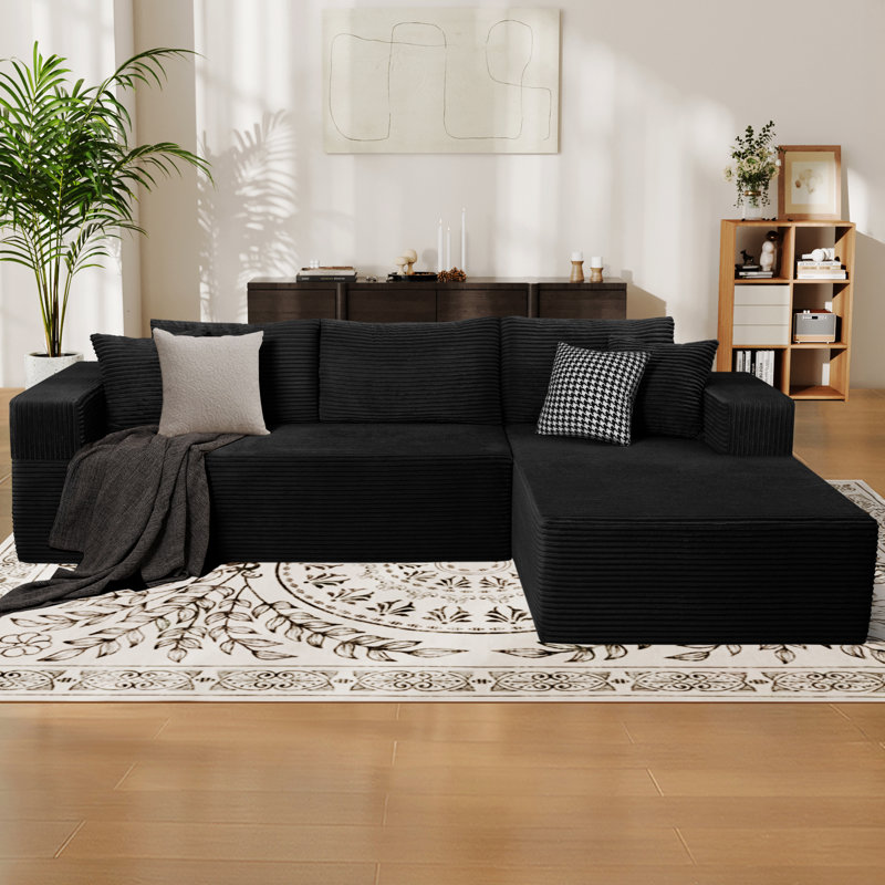 Canapé modulaire de 105 po avec canapé modulaire 105 po, Noir, Orienté à droite