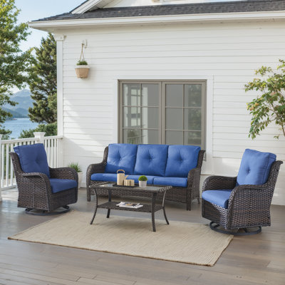 Carolina 5-Person Square Outdoor Conversation Set With 3-Seat Sofa And Coffee Table