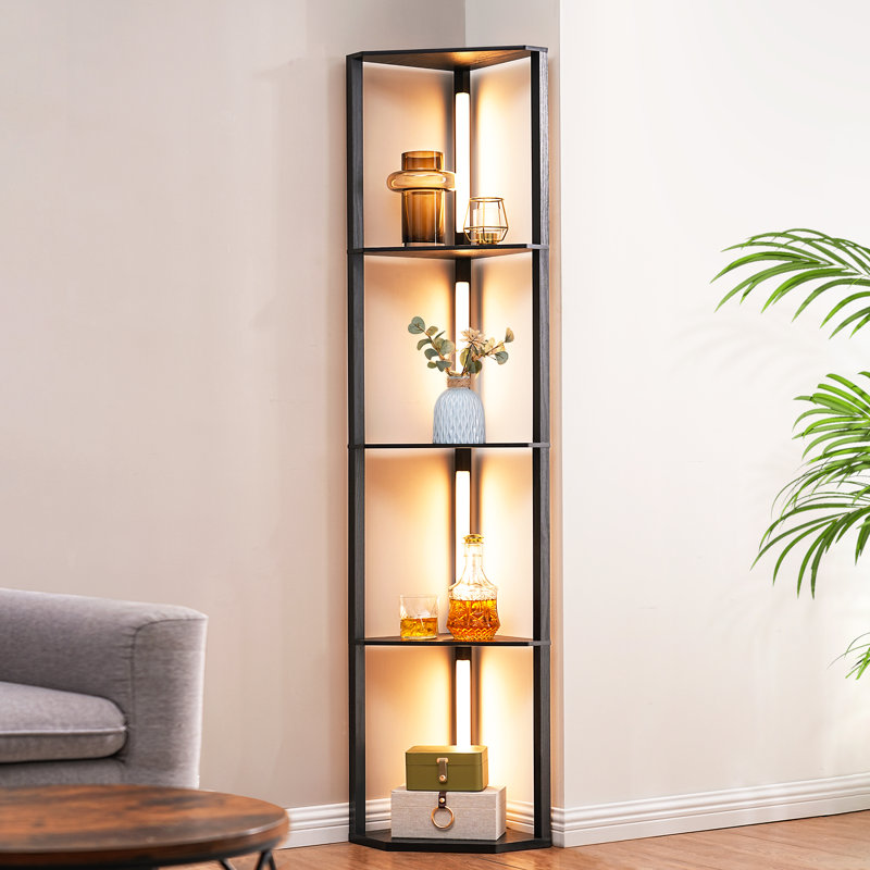 Carrye 64'' LED Dimmable Cornor Floor Lamp with Shelves, Black