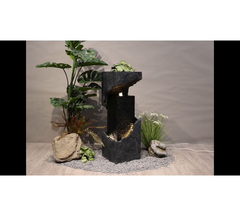 35" Black and Gray Outdoor Waterfall Fountain with LED Lights
