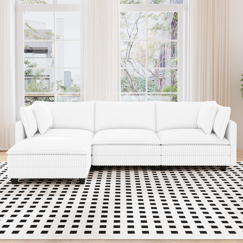 109" L Shaped Cloud Modular Sofa With 1 Ottoman, White