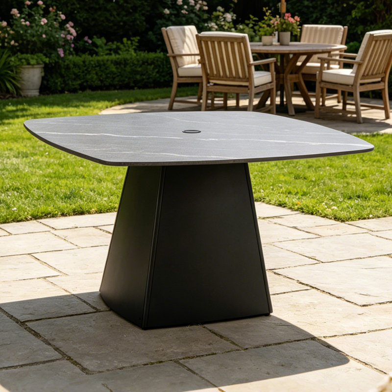Table de salle à manger ronde pour 4 personnes 44 po avec trou pour parasol, Black