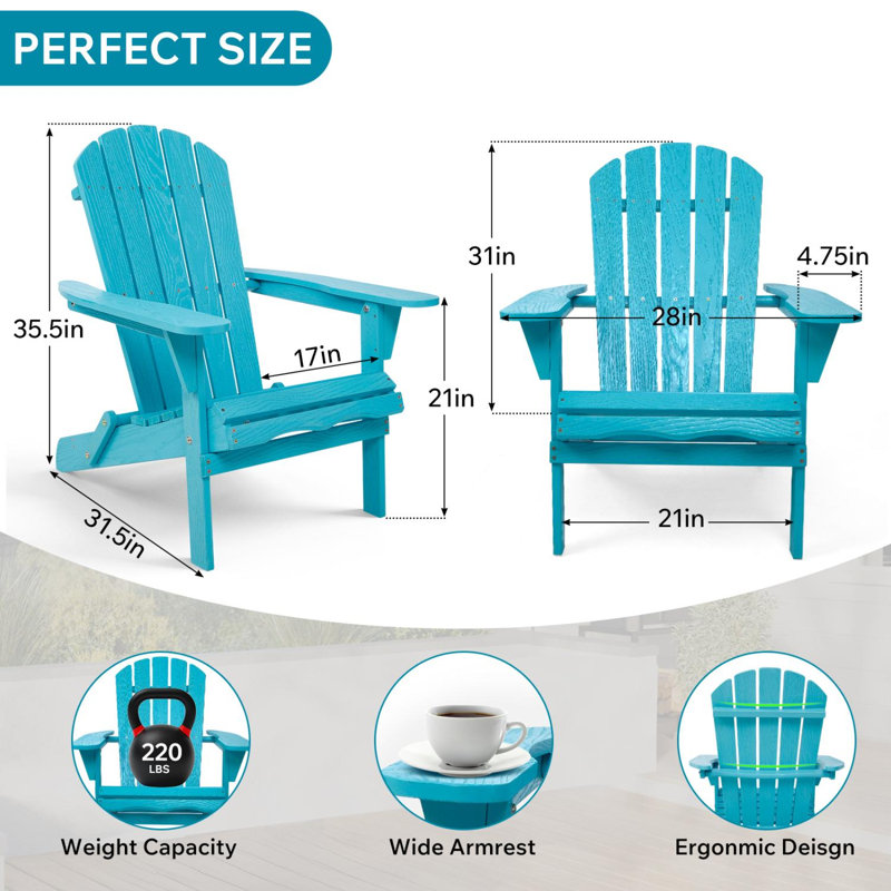 Chaise de patio pliante en bois Adirondack, Sarcelle
