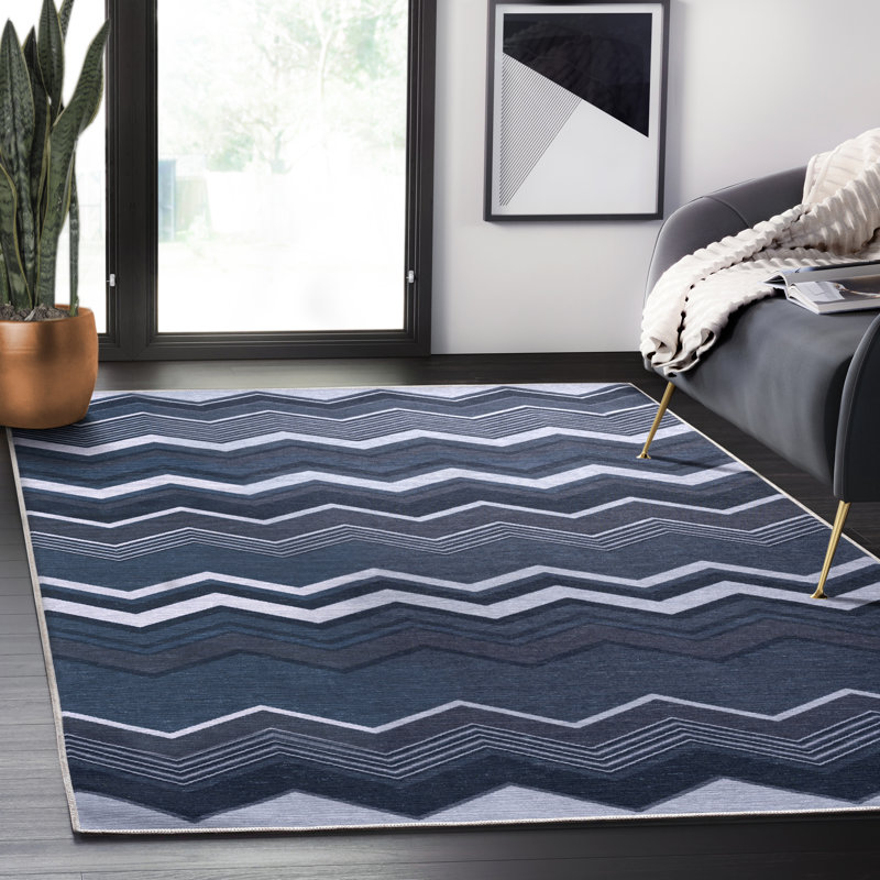 Tapis bleu à zigzag Abani Parker PAR160A, Rectangle 4 pi x 6 pi