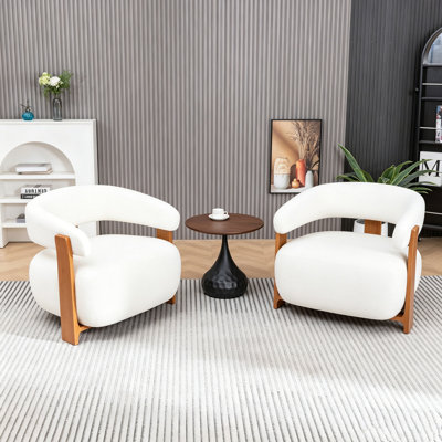 Modern Solid Wood Accent Chair With Thick Cushions(Set Of 2)