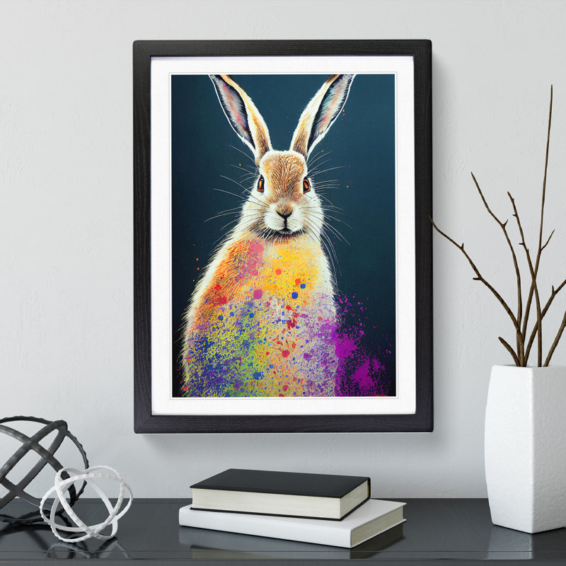 Paint Splashed Hare No.2 - Framed Print, Black, 34cm H x 25cm W x 2cm D