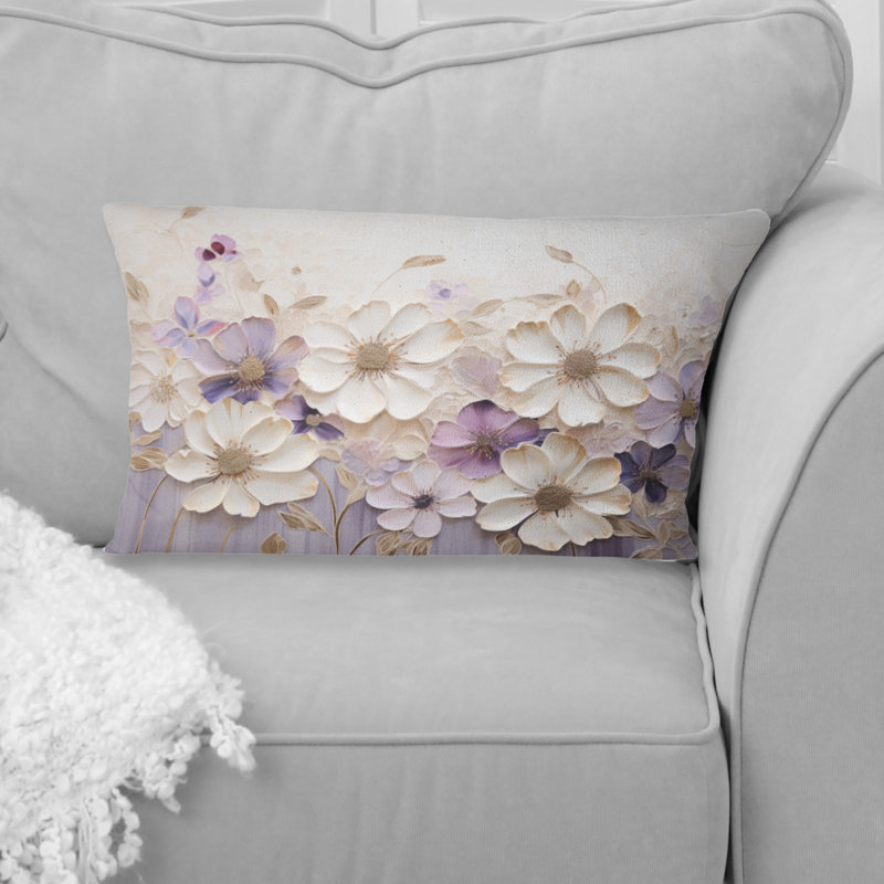 Coussin Beige et mauve orné Violets I - Violets