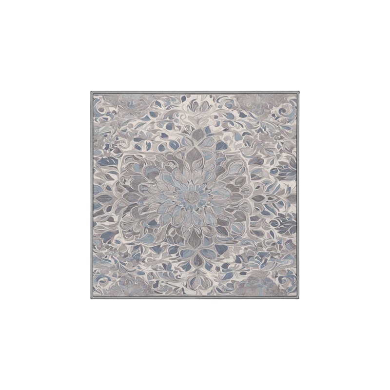 Machine Washable Gray Area Rug, Square 6'