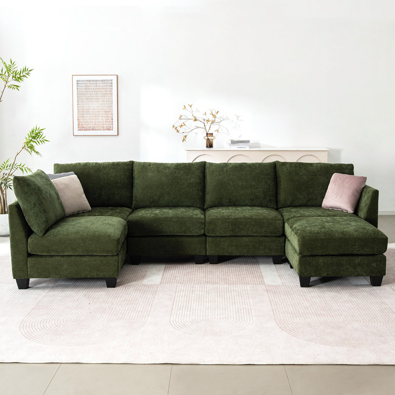 Canapé modulaire de 124 po avec repose-pieds, Vert