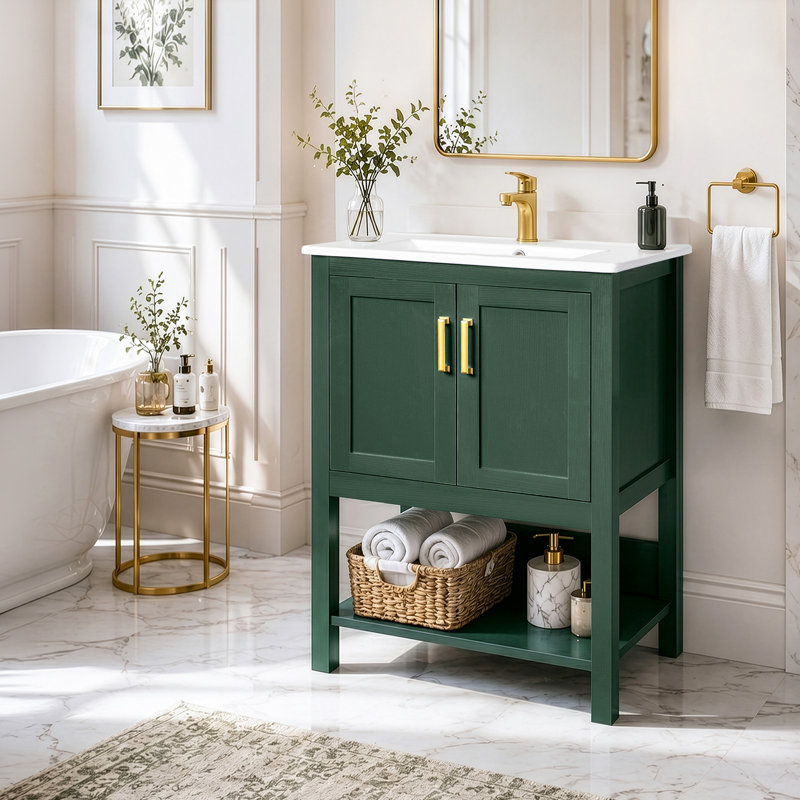 24'' Green Vanity Cabinet With Ceramic Sink