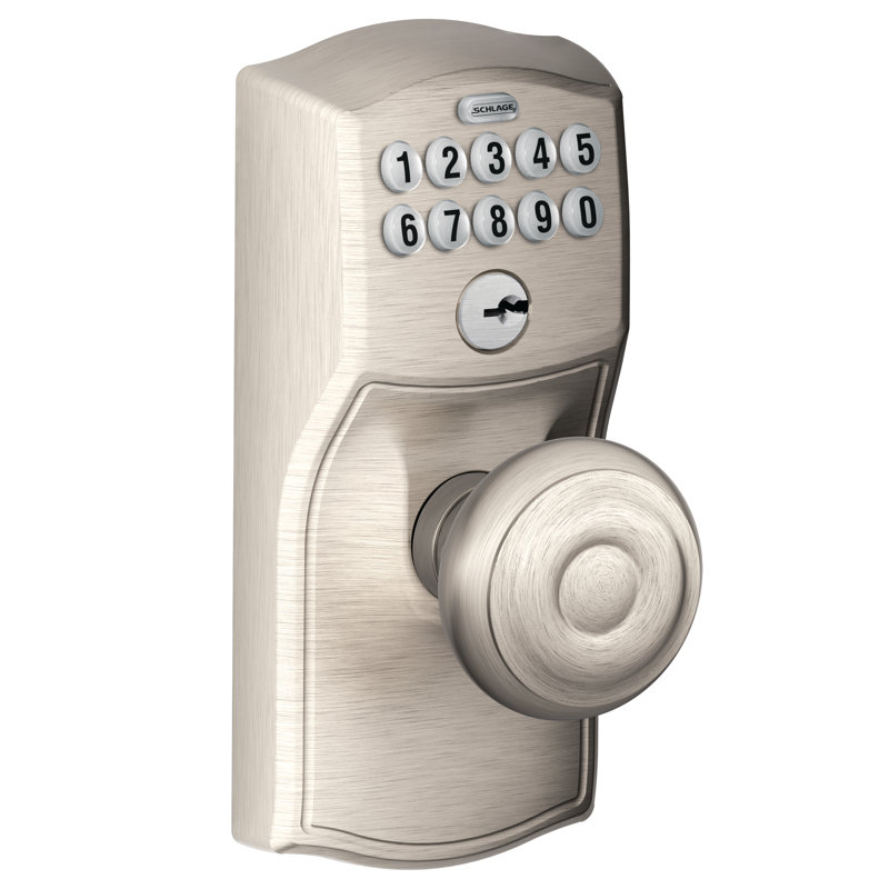 Georgian Keypad Knob with Camelot Trim, Satin Nickel, Keyed Alike, Yes