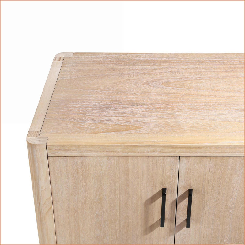 Cabinets, Farmhouse 4-Door with Natural Distressed Finish, Solid Wood Legs | Solid Wood+MDF | Entryway, Natural