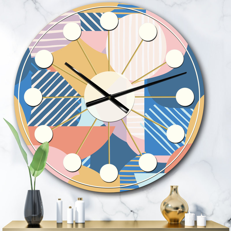 Motif de formes géométriques modernes - horloge murale Mid-Century, Surdimensionné