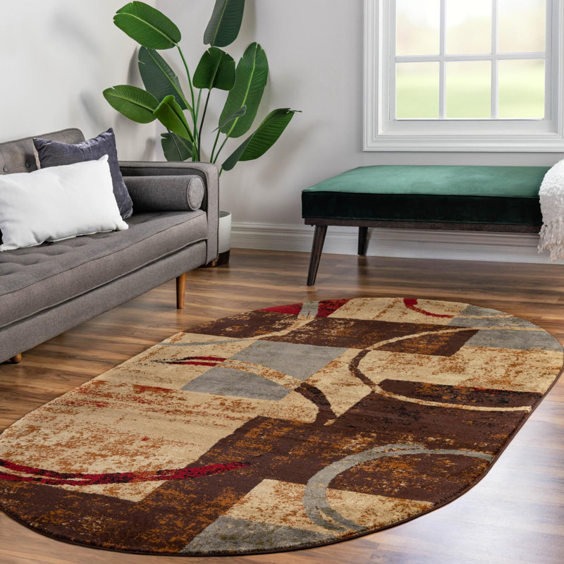Tapis contemporain Samiyah de couleur grillée, Ovale 4 pi x 6 pi