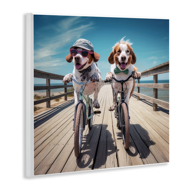 Az-196-encadré Coastal Bicycle Dogs par Ray Powers, H 12 po x l 12 po x P 0,5 po, Toile tendue