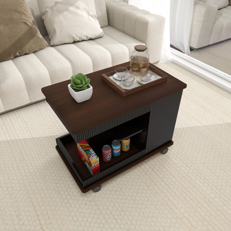 Adjustable End Table With Wheels,Modern Side Table With 360°Rotating Top And Storage Space, Black