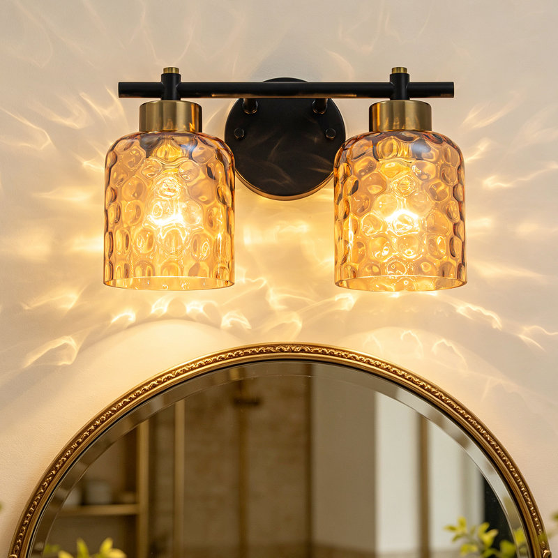 2-Light Hammered Glass Vanity Light, Brown