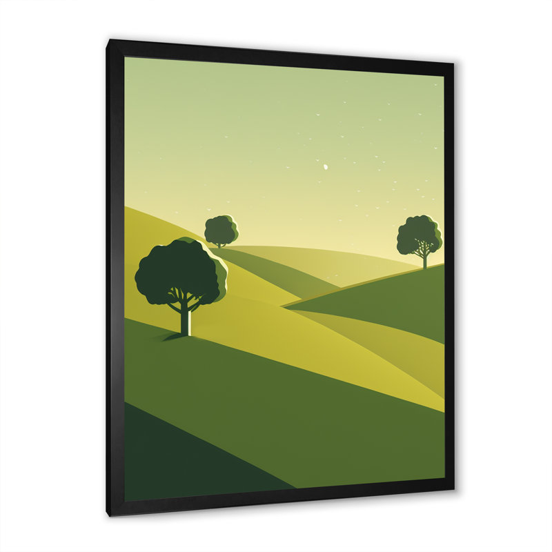«Green Trees in Graphic Landscape I», reproduction sur toile, Impression noire sur toile encadrée
