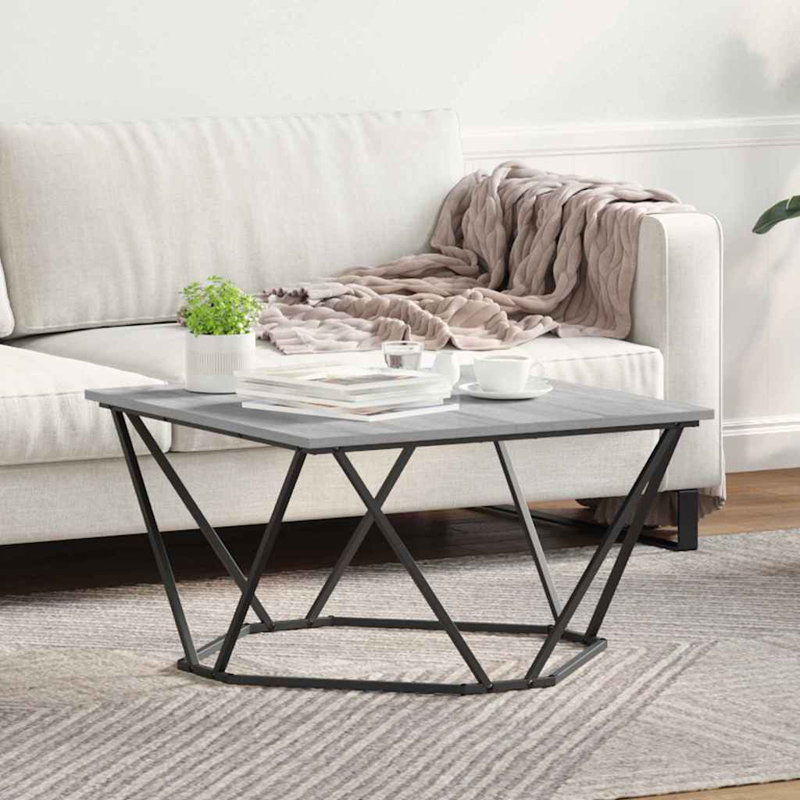 Coffee Table Engineered Wood and Steel Modern Low Living Room Square, Grey
