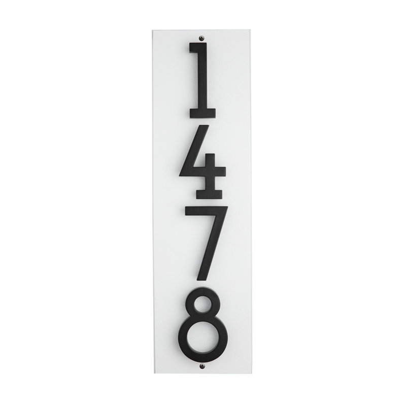 Floating Stand-Off 4-Number Vertical Sign, White /W/ Black Modern Font Numbers, Yes