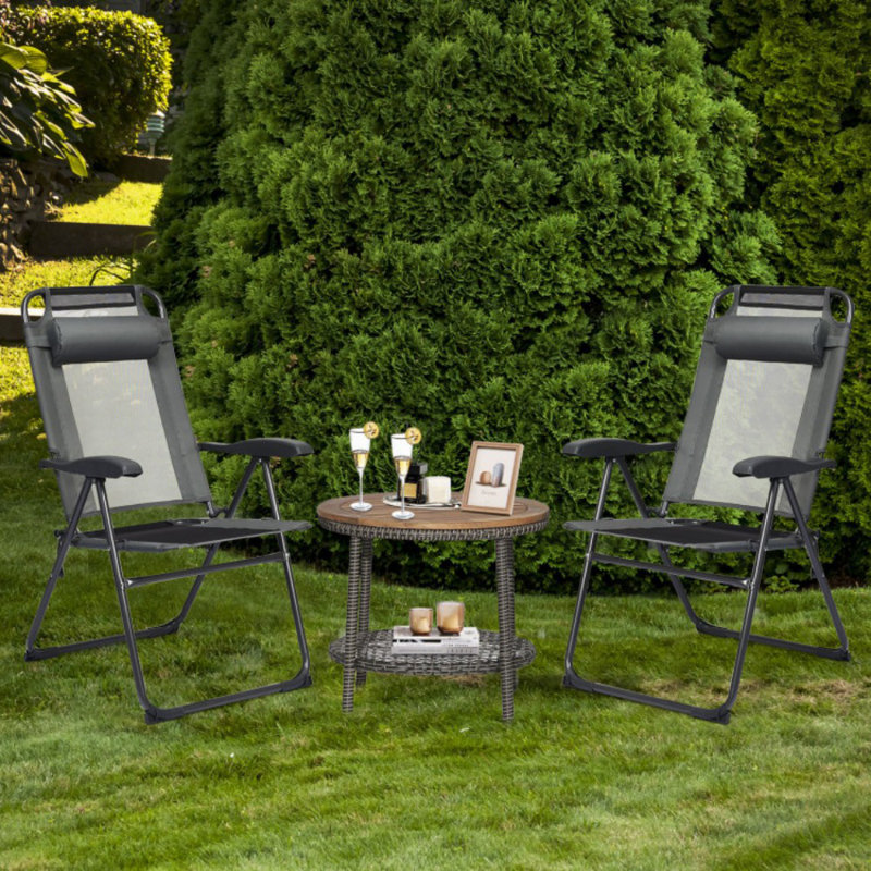 2 Pieces Patio Adjustable Folding Recliner Chairs With 7 Level Adjustable Backrest