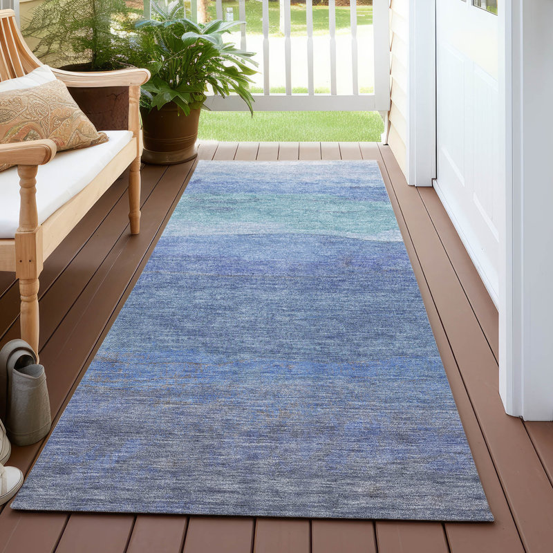 Machine Washable Indoor/Outdoor Cinead ACN1699 Blue Rug, Runner 2'3" x 7'6"