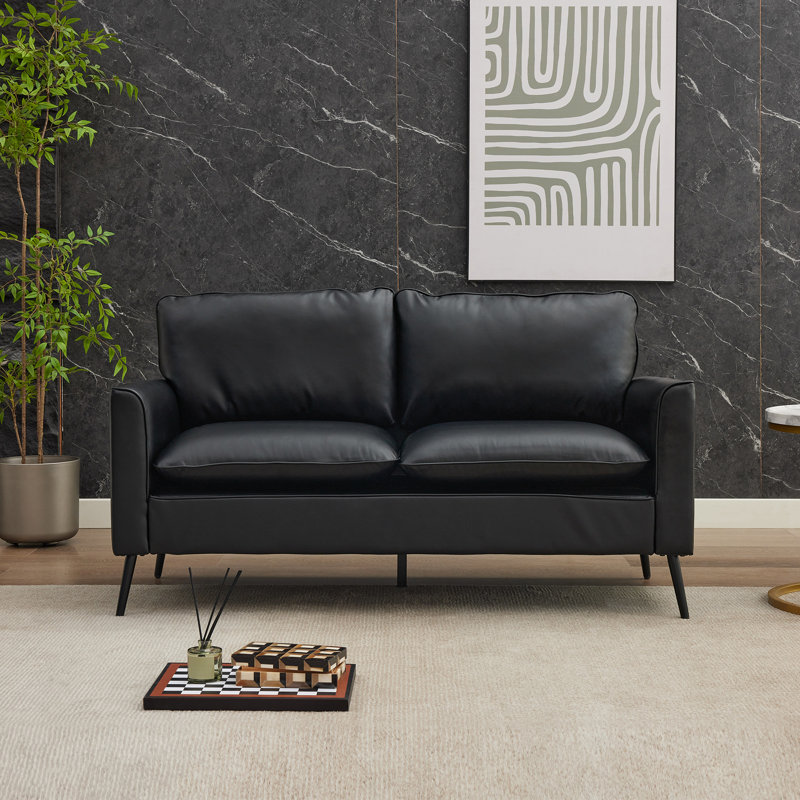 Cheronda 57" Upholstered Leather Loveseat Sofa, Black