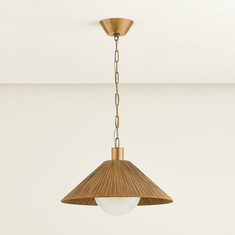 Patina Brass Pendant with Natural Woven Rattan Shade