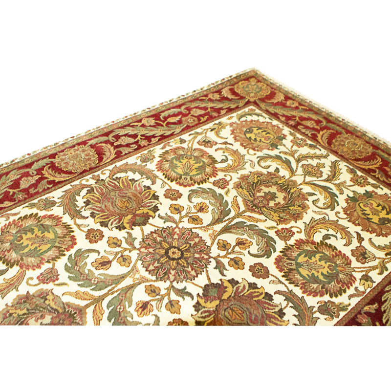 Hand Knotted Wool Area Rug in Ivory And Red