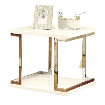 Table de bout contemporaine blanche avec finition laquée et structure en métal