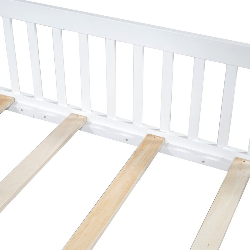 Lit plateforme en bois pleine grandeur avec garde-corps, blanc