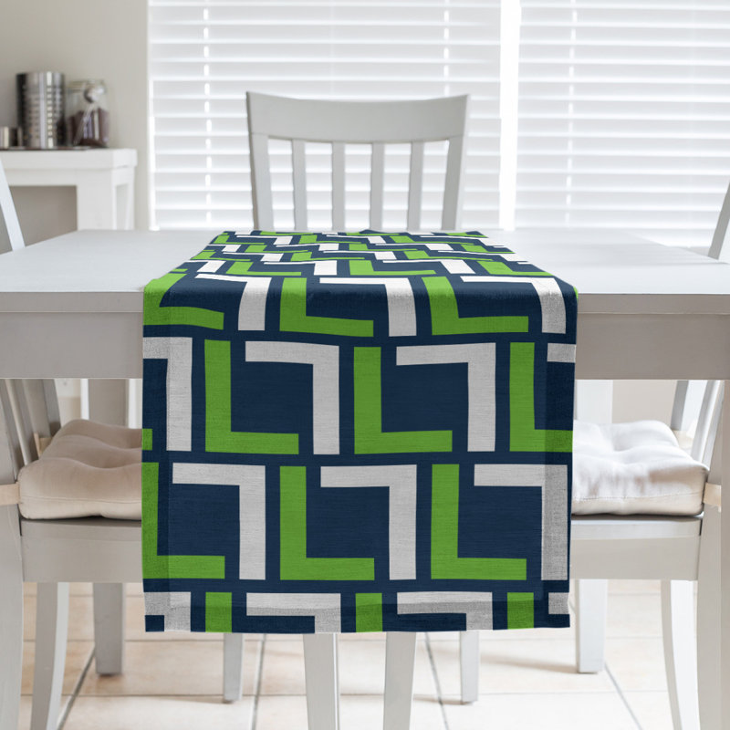Chemin de table Seattle, 90 po x 16 po, Bleu marine collège / vert action / blanc, polyester