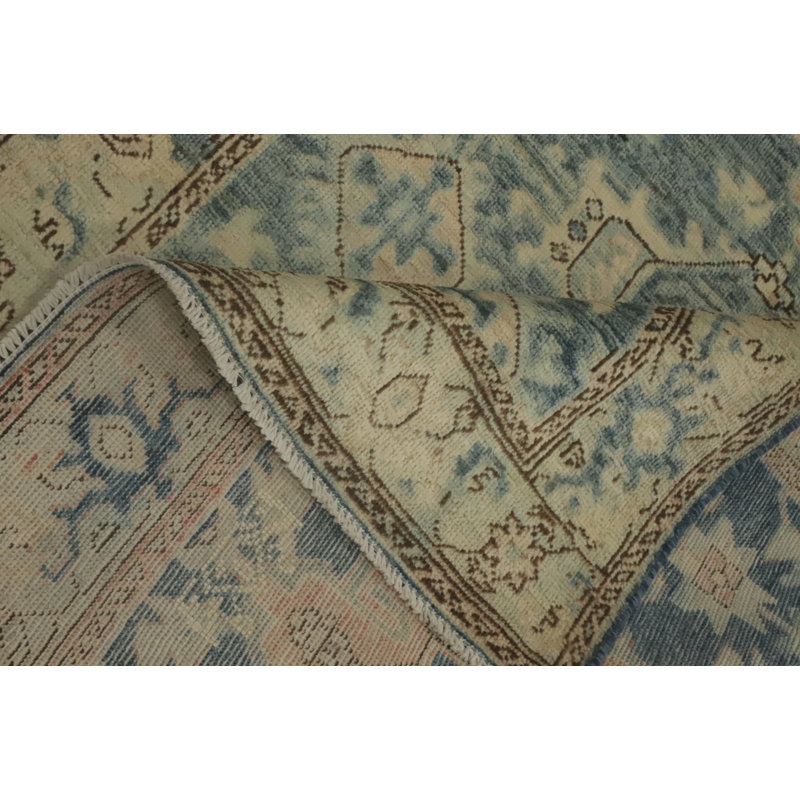 Tapis géométrique Oushak bleu à motif de légumes 4 x 6