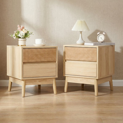 Grooved Wooden Nightstands With 2 Drawers by George Oliver