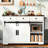 Kitchen Island With Power Outlet And Drop Leaf, 53.7" Rolling Cart Sliding Barn Doors Spice Rack For Home Dining Room, White Wheels Supply, 2 3 Drawers-585424158