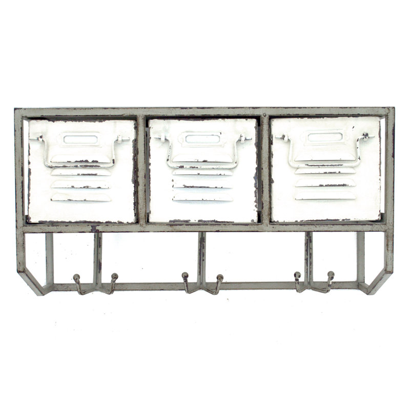 Metal Wall Organizer with Key Hooks