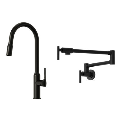 Dual-Function Kitchen Faucet Combo Set – Pull Down & Wall Mount Pot Filler For Sink And Stove