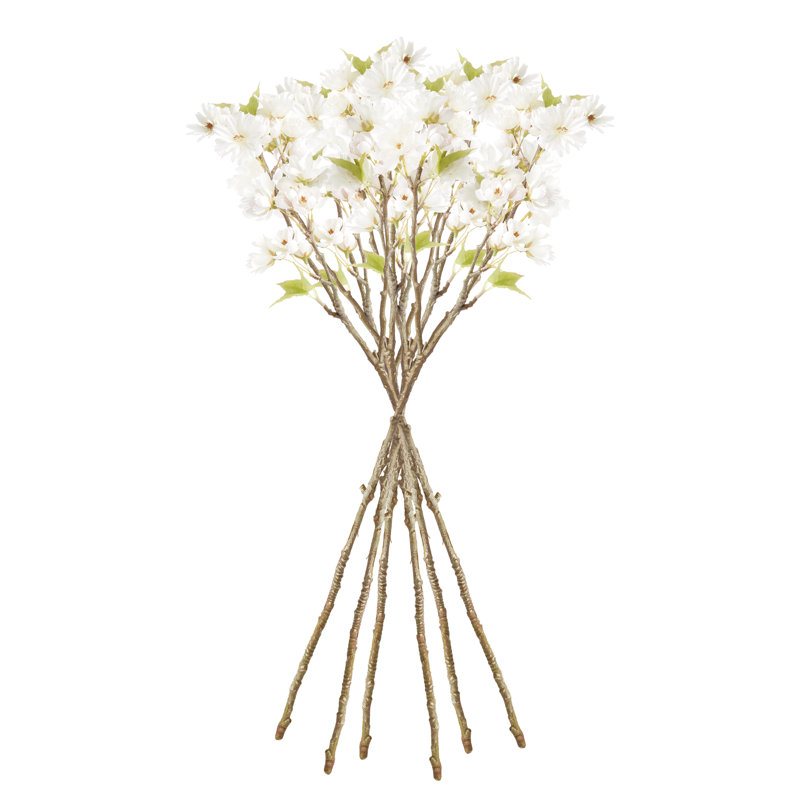 DOUBLE TIGE DE FLEUR DE Cerisier 28 po, ensemble de 6, Blanc