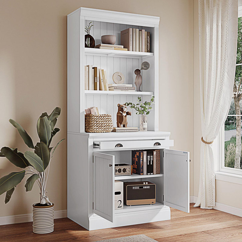 Modern Bookshelf, Freestanding Storage Bookcase With LED Lighting And Drawers