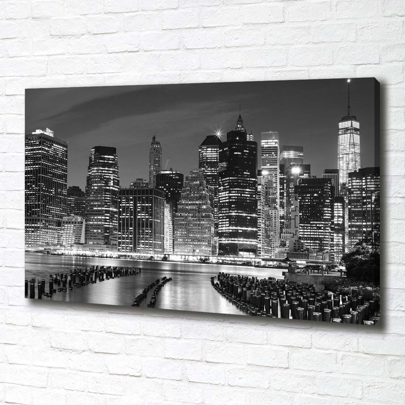 Manhattan By Night - Wrapped Canvas Print