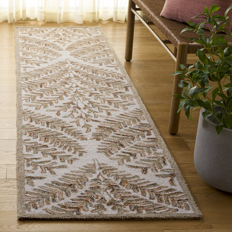 Ikat Handmade Tufted Wool Ivory / Brown Area Rug, Round 9'