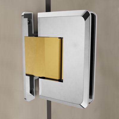 Adjustable Glass To Wall Mount Shower Door Hinge 3/8" and 1/2" Glass Thickness With H Back Plate Type Polished Chrome With Brass Accents Finish