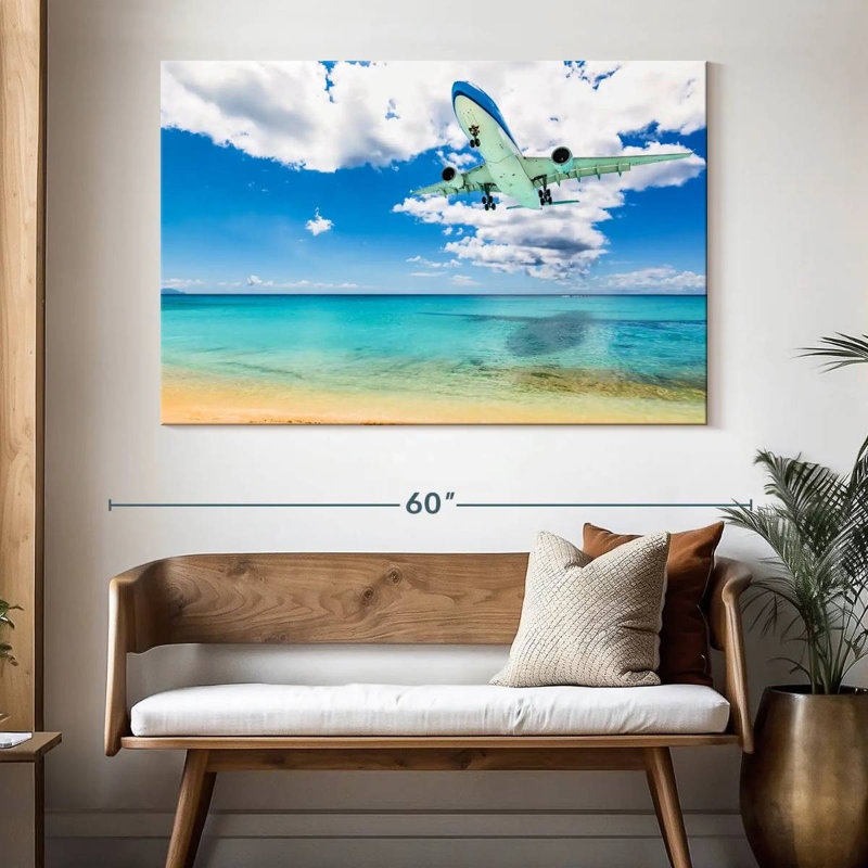 Avion au-dessus de la plage, H 34 po x l 51 po