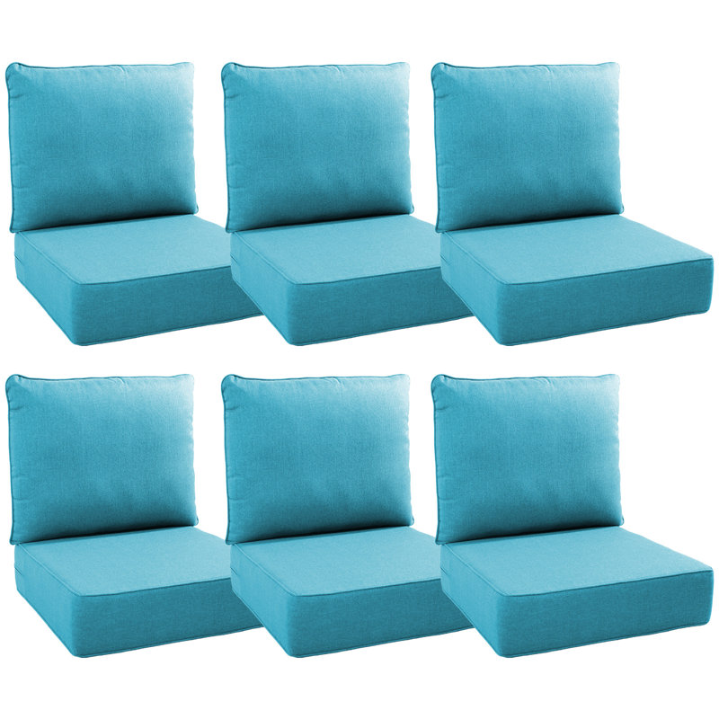 Allo 24"X22"X6" Patio Thick Cushions & Pillows Set - Deep Seat Indoor/Outdoor Water & Fade Resistant, 6, Pale Blue