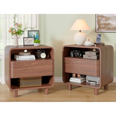 Table de chevet moderne avec rangement ouvert, ensemble de 2 tables de chevet Mid Century