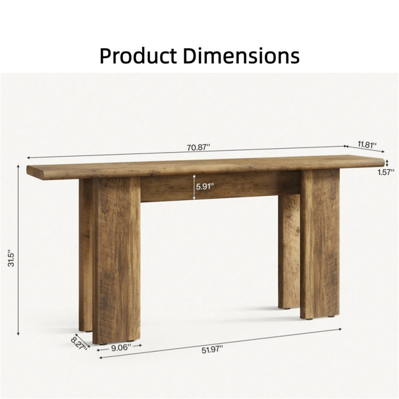 Table de canapé de style rustique 70 po